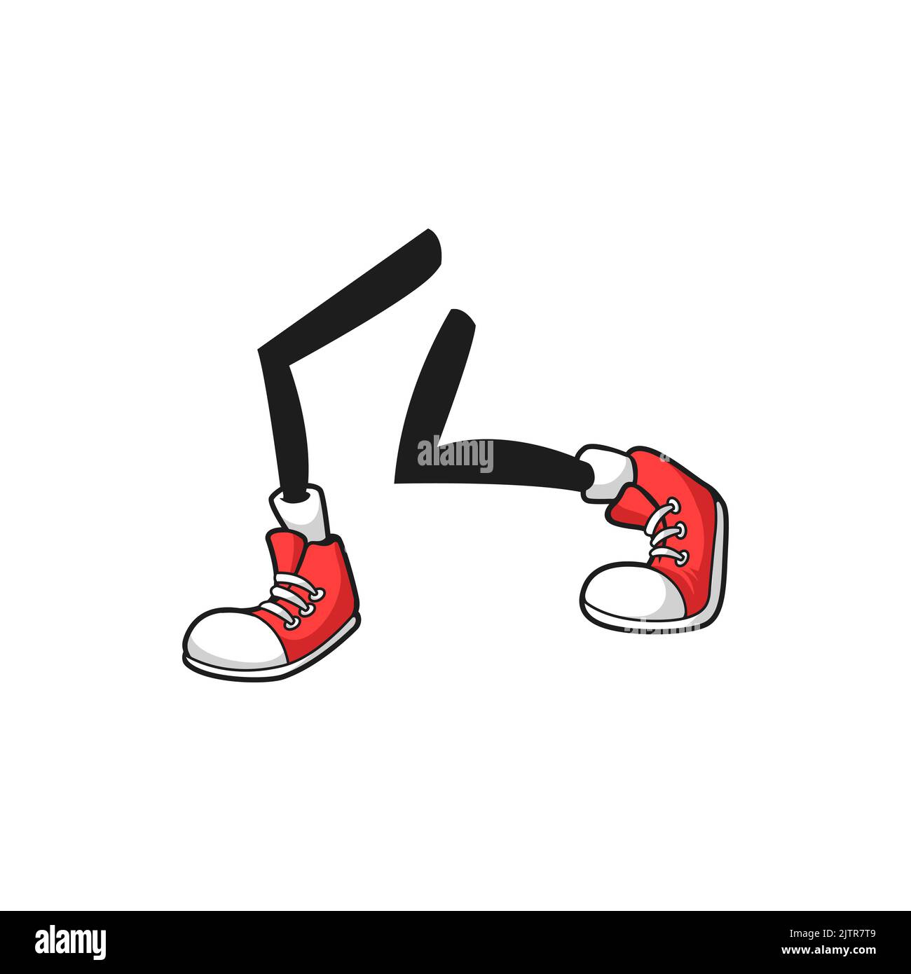 Pair of comic walking foots in red shoes isolated funny cartoon legs