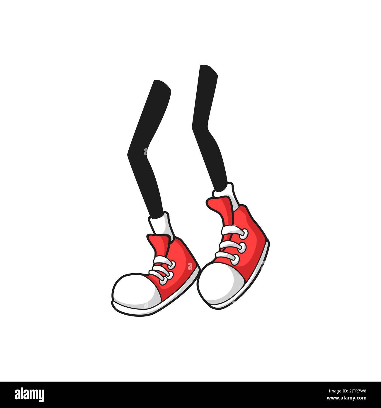 Human legs in jump isolated comic limbs flat cartoon feet. Vector red