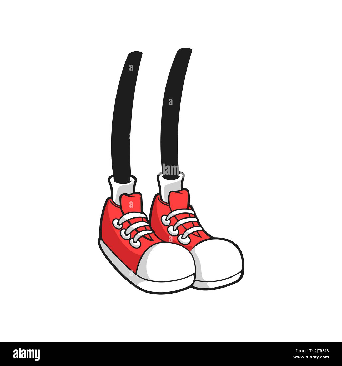 Human legs isolated comic limbs in red training skates sneakers, flat cartoon foots. Vector