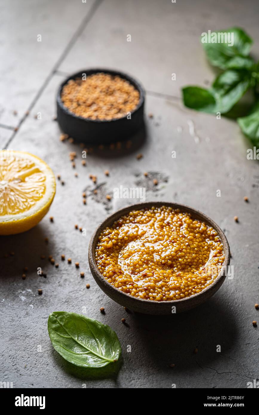 Whole grain mustard sauce hi-res stock photography and images - Alamy