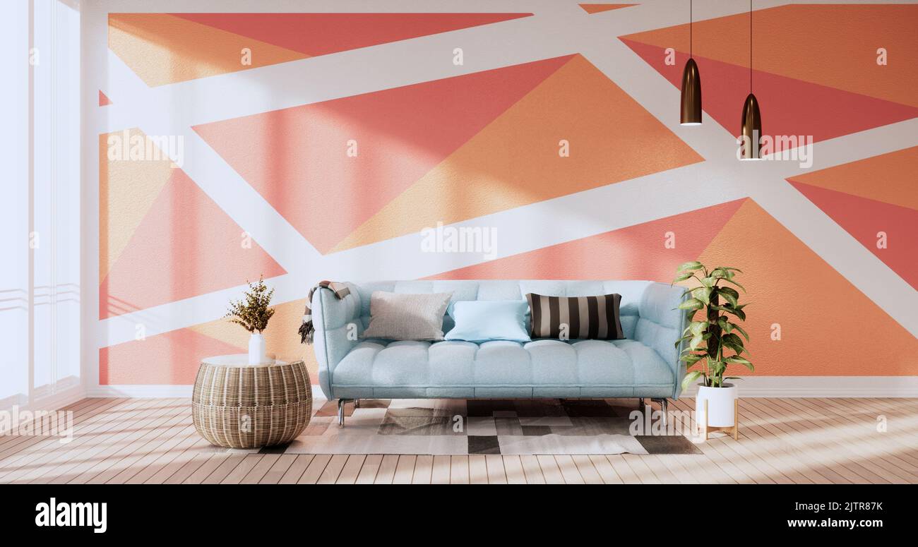 Orange and red wall on living room two tone colorful design.3D
