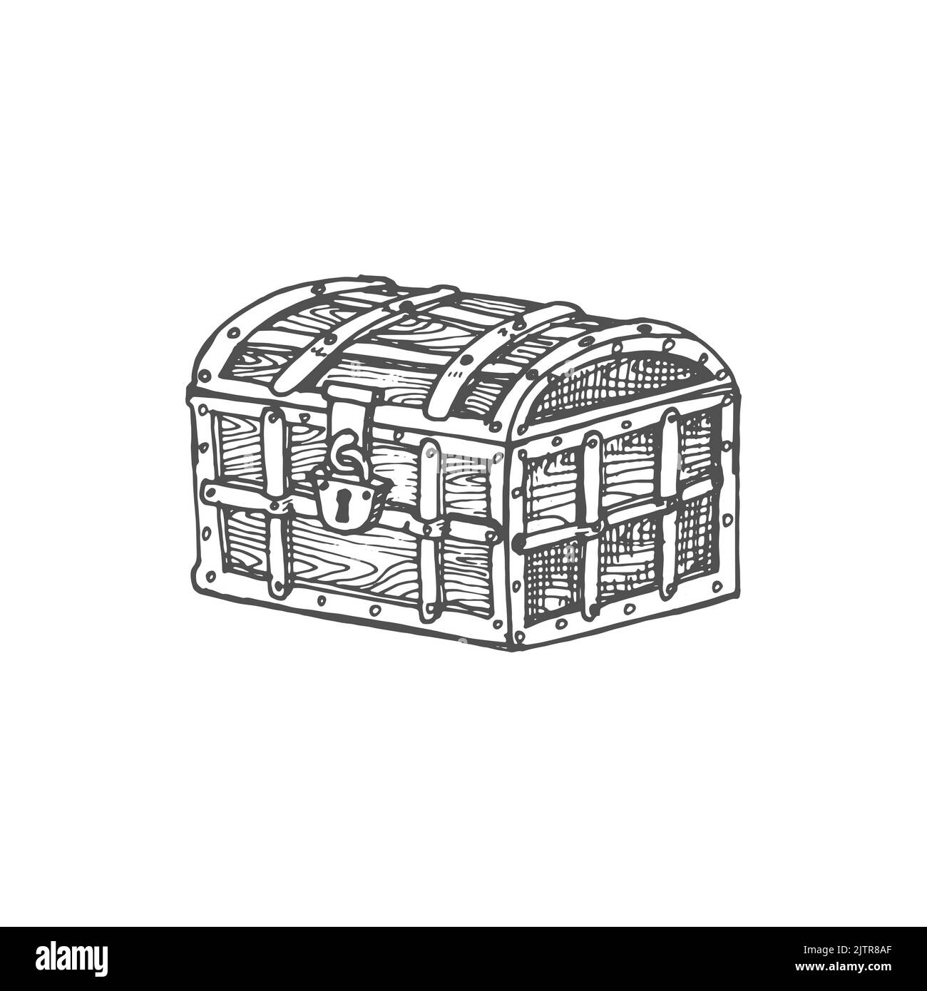 Chest of gold with closed lock isolated treasures of pirates monochrome