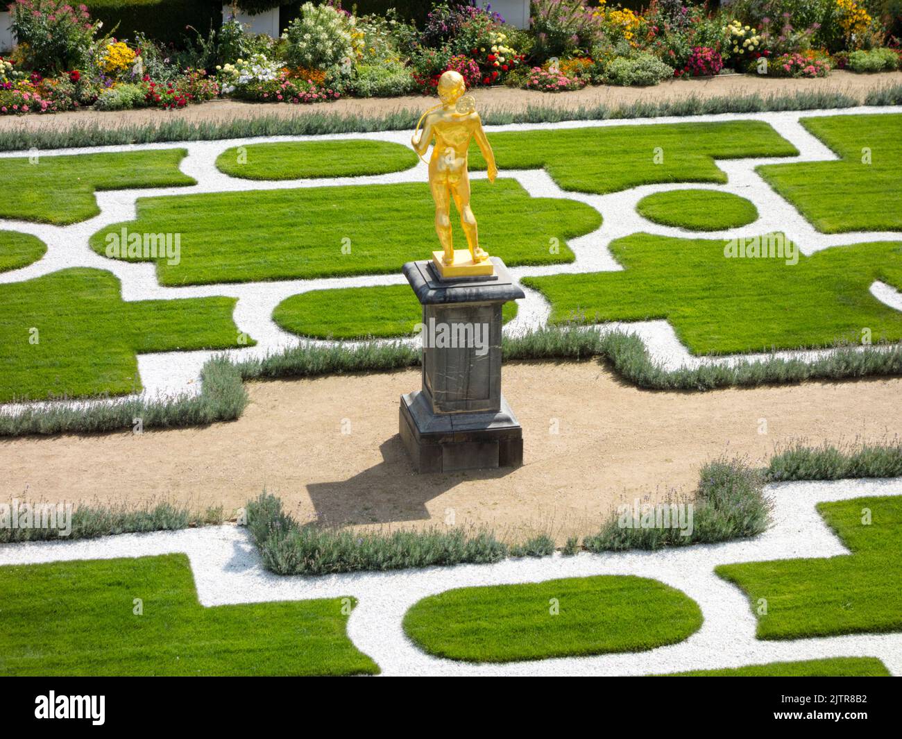 Statue of a lur player in the baroque gardens of Weilburg castle (Hesse/Germany) Stock Photo