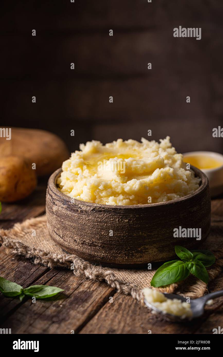 Mashed potatoes in bowl Stock Photo