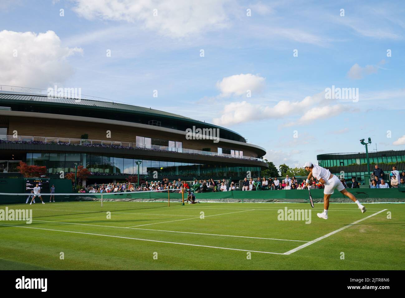 General Views of Court 15 with Susan Lajovic and Pablo Carreno Busta at The Championships 2022. Held at The All England Lawn Tennis Club, Wimbledon. Stock Photo