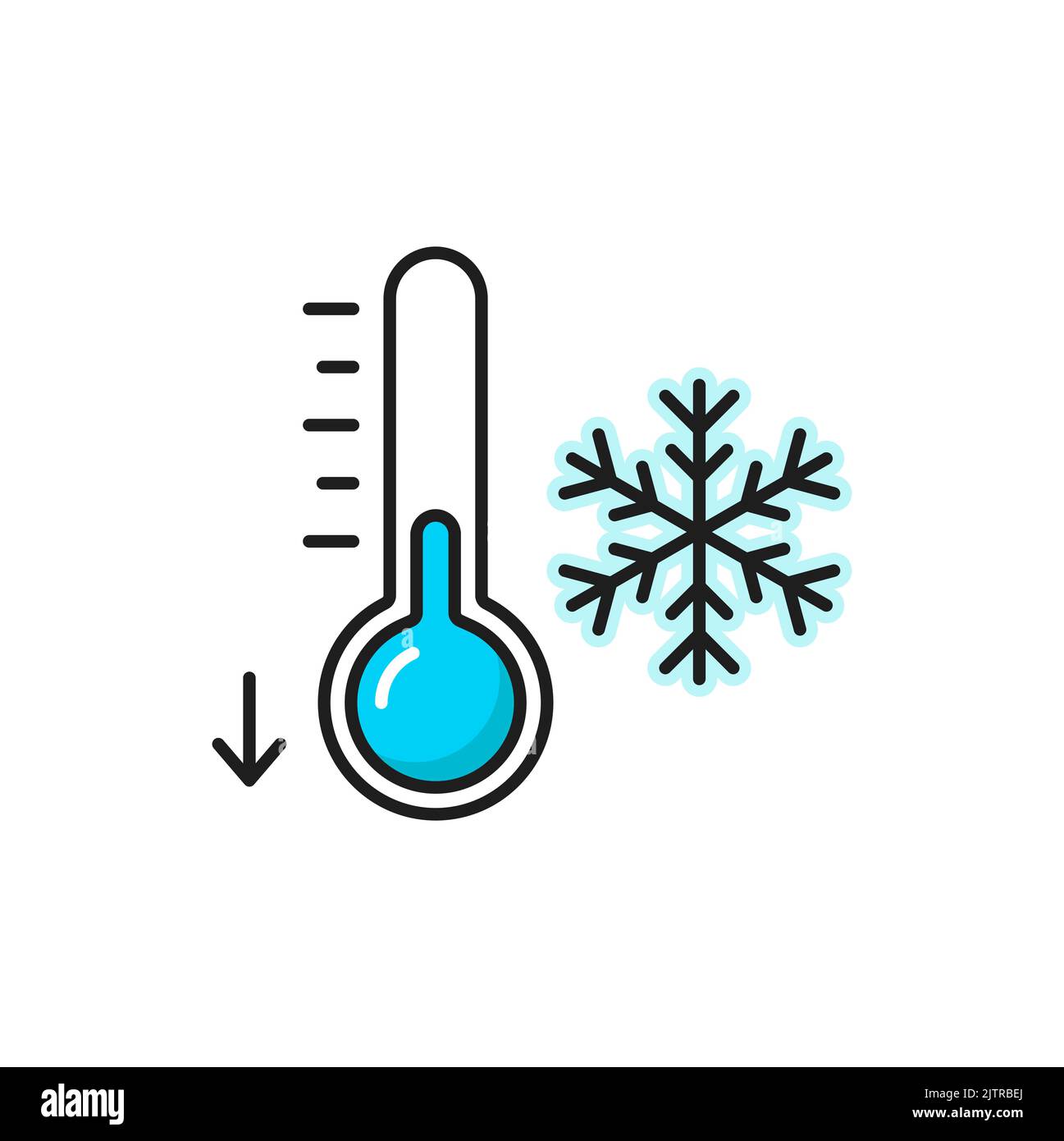 Weather forecast color outline icon, cold temperature and thermometer ...