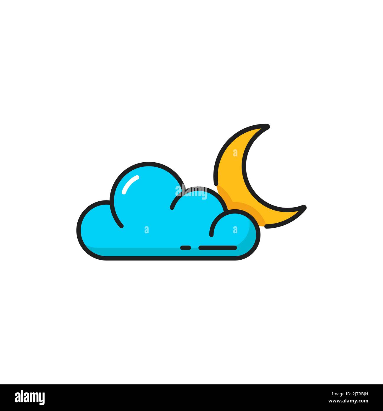 Weather forecast, cloud overcast and moon icon, vector color outline symbol. Night weather forecast of overcast or cloudy climate meteorology, thin line pictogram Stock Vector