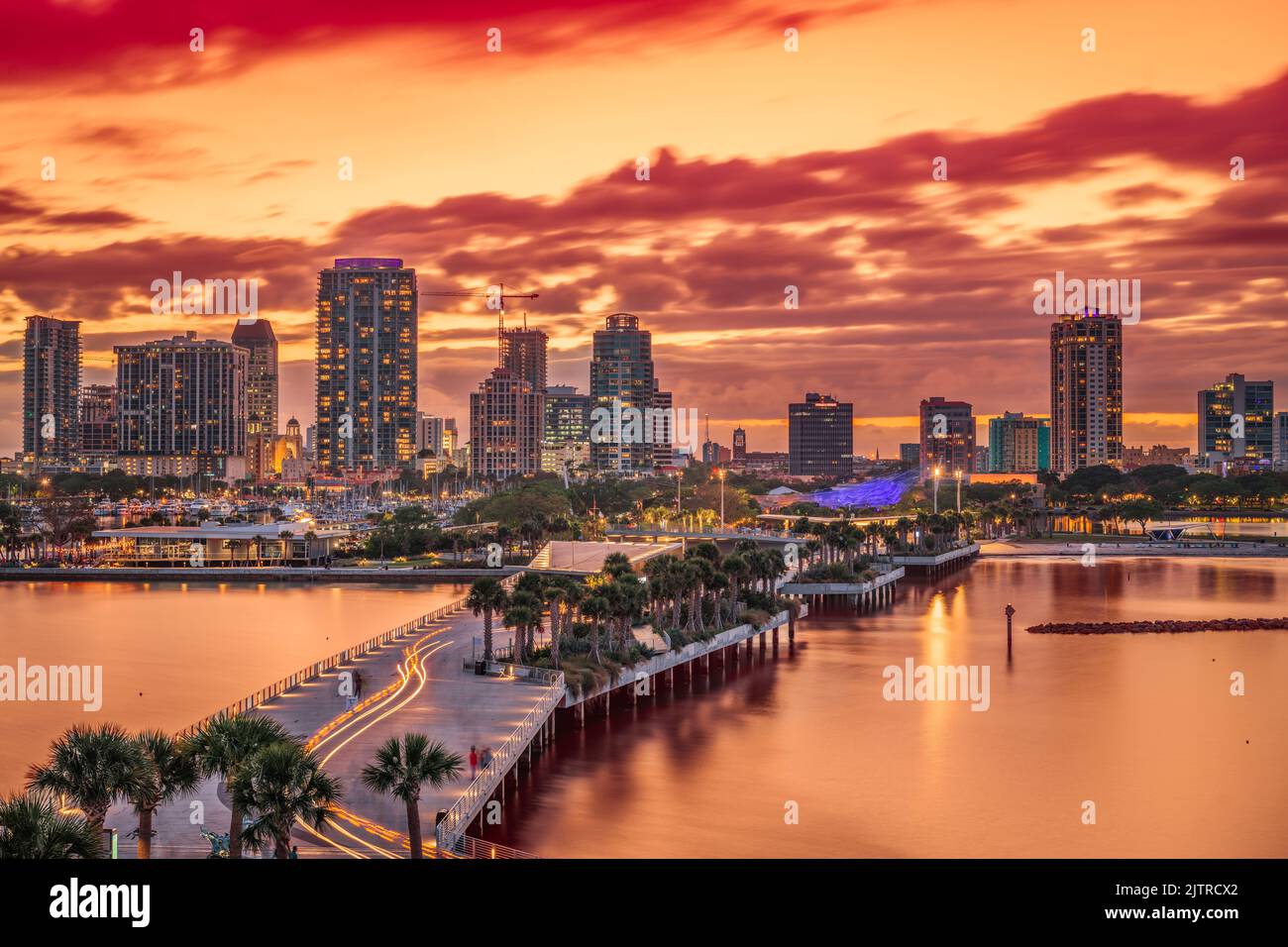 St. Pete, Florida, USA downtown city skyline from the pier at night. Stock Photo