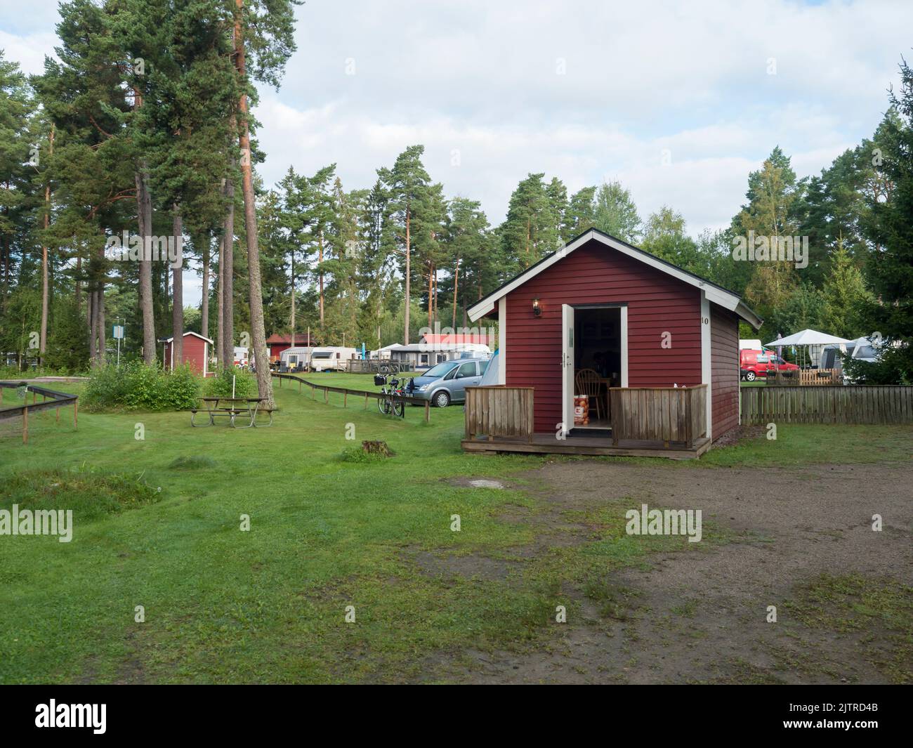 Nykoping, Sodermanland, Sweden, Agust 21, 2021: View of red wooden ...