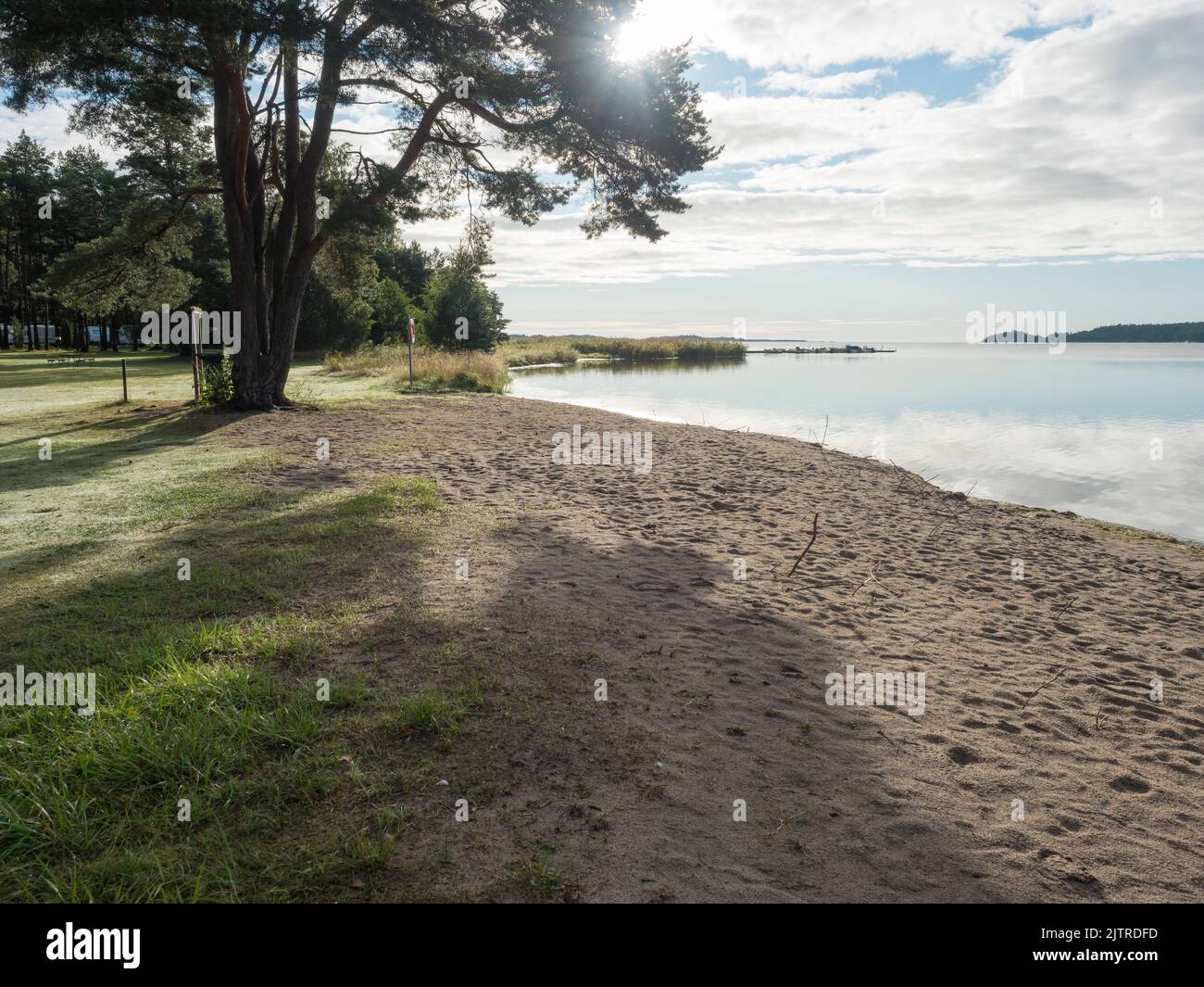 Sand beach at Strandstuvikens camping near Nykoping, Sweden. Shore of