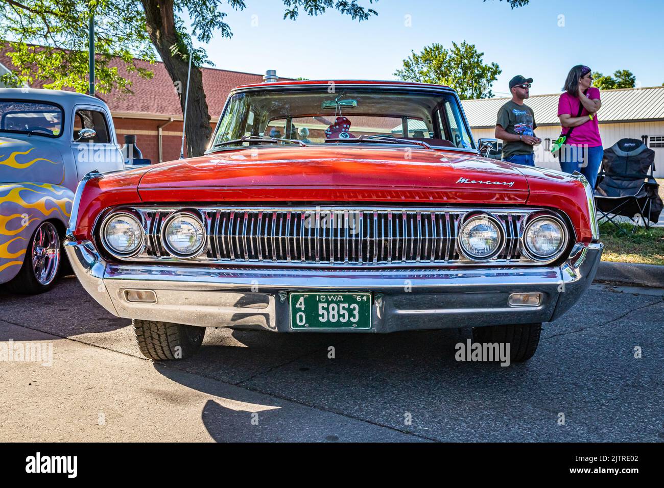 Falcon Heights, MN - June 17, 2022: Low perspective front view of a 1964 Mercury Montclair Breezeway Sedan at a local car show. Stock Photo