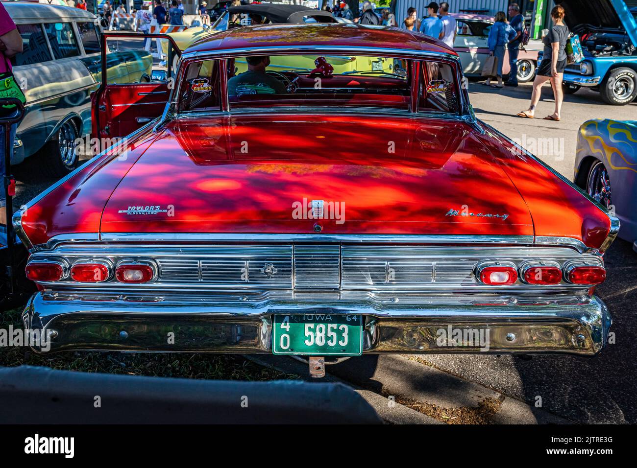 Falcon Heights, MN - June 17, 2022: High perspective rear view of a 1964 Mercury Montclair Breezeway Sedan at a local car show. Stock Photo