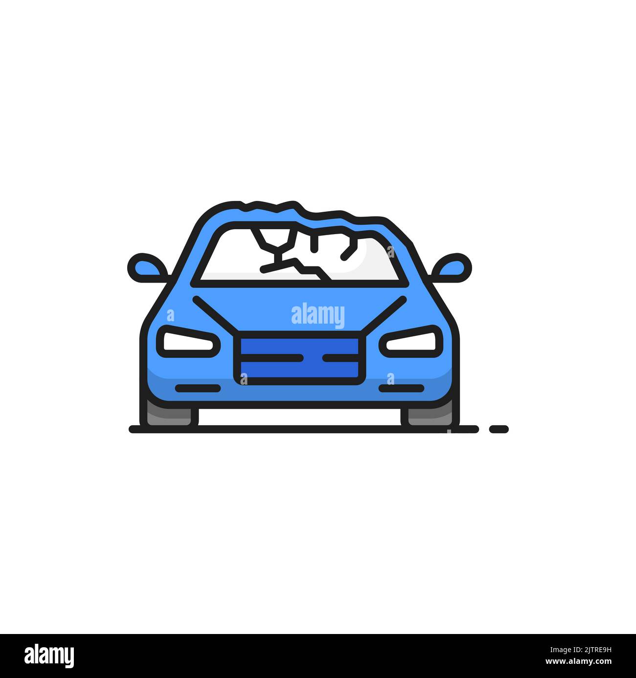 Car roof damage line icon isolated auto collapse accident. Vehicle