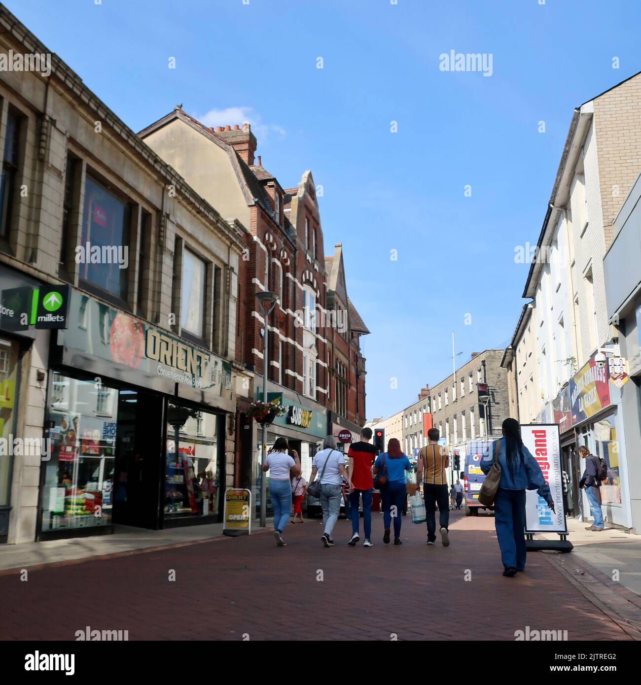 Ipswich, Suffolk, UK - 1 September 2022: Bright sunny morning in the town centre. Carr Street. Stock Photo