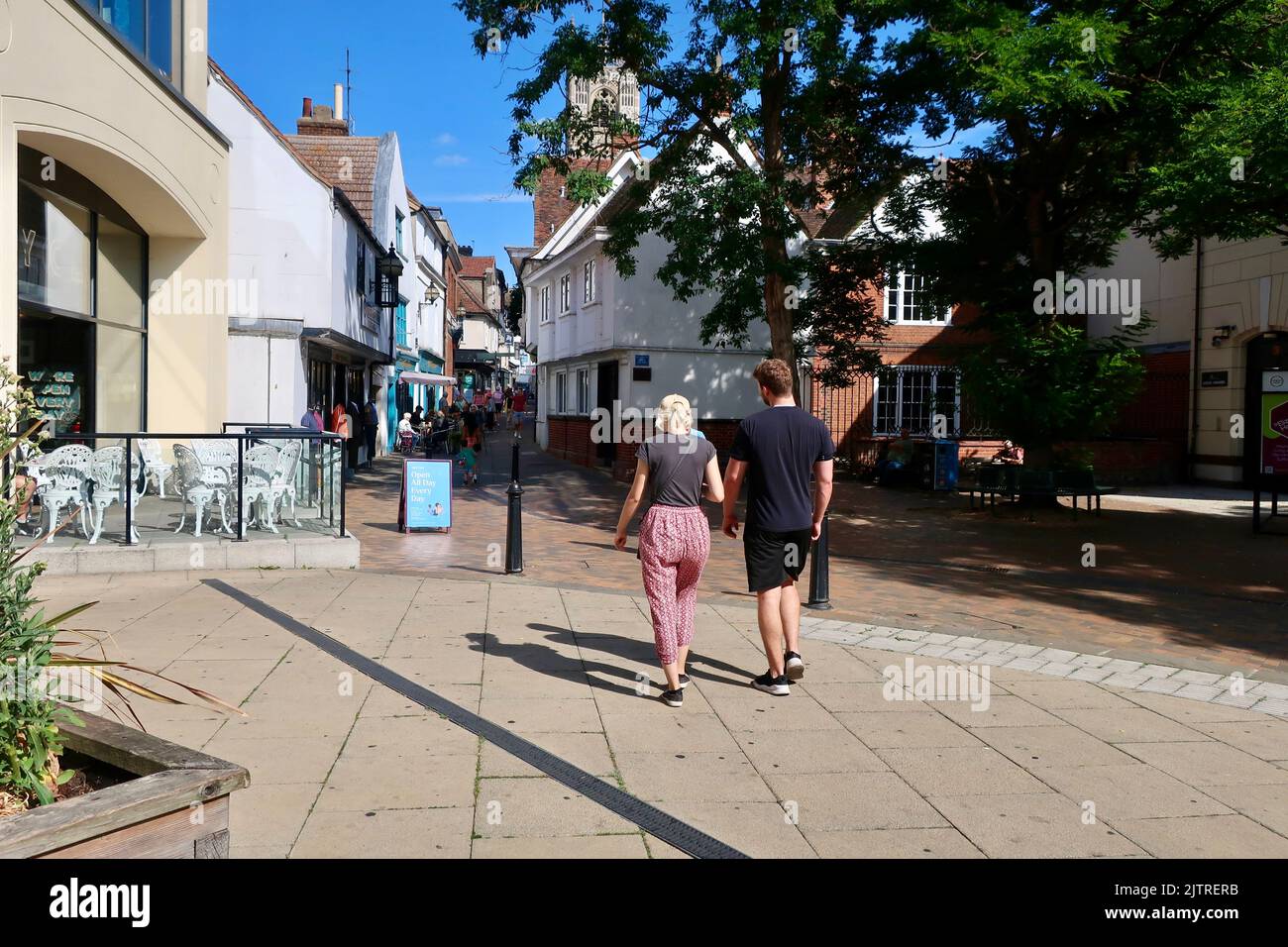 Ipswich, Suffolk, UK - 1 September 2022: Bright sunny morning in the town centre.St Stephens Lane. Stock Photo