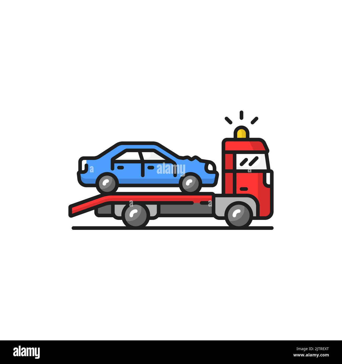 Towing truck evacuation service isolated color line icon. Wrecker truck