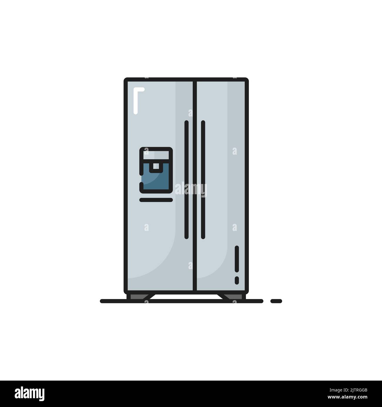 Refrigerator with side-by-side double door system isolated grey color line icon. Vector fridge showcase with two doors, industrial fridge. Household a Stock Vector
