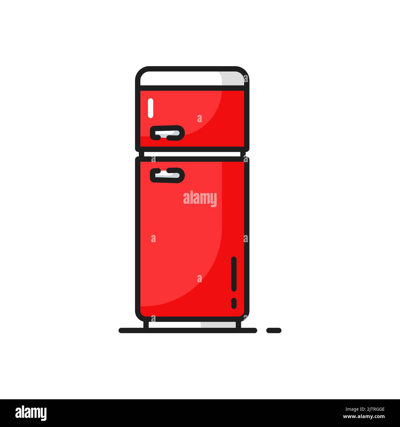 Refrigerator household appliance red freezer isolated color line icon. Vector modern shop refrigerator, industrial fridge, bar chiller. Fridge showcas Stock Vector
