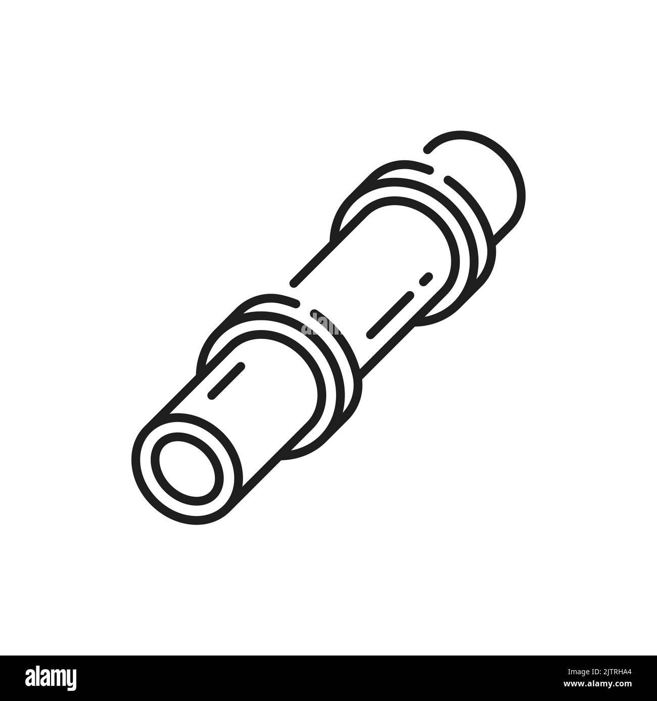 Water, gas or oil pipeline with connectors isolated outline icon