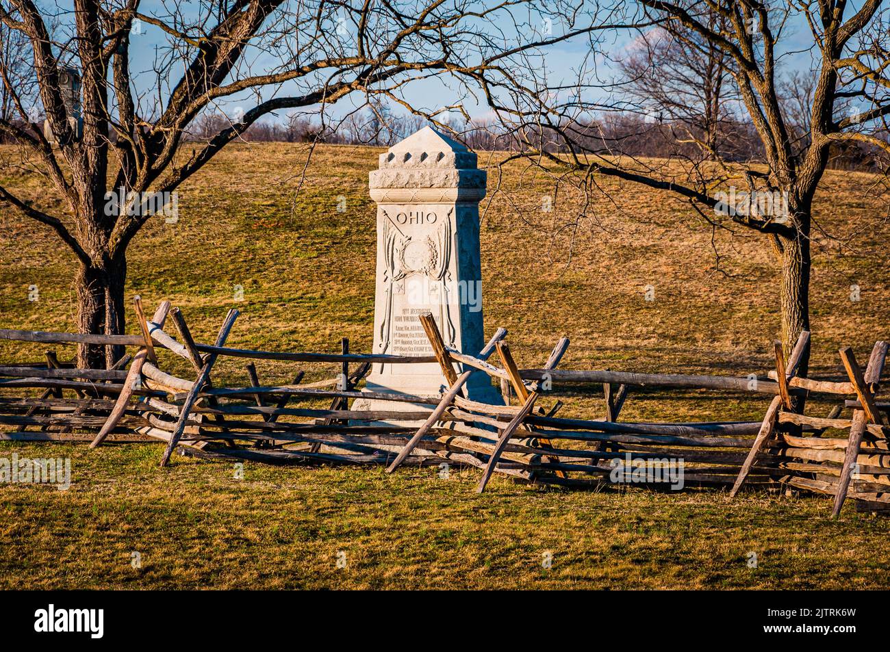 Monument to the 8th Ohio Regiment, Bloody Lane, Antietam Battlefield, MD, Sharpsburg, Maryland Stock Photo