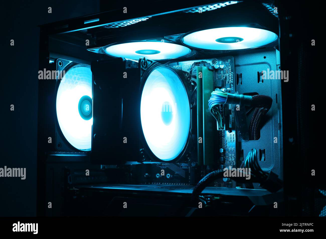 Computer cooling, coolers with color illumination in a gaming computer Stock Photo