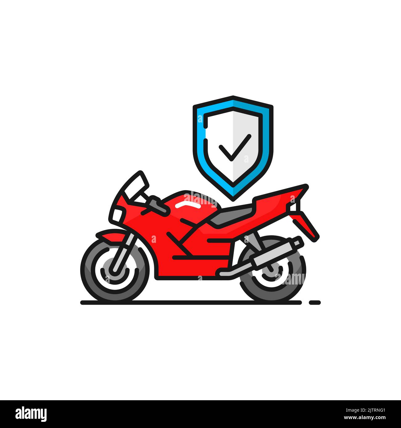 Insurance motorcycle color outline icon, moto safety concept. Vector