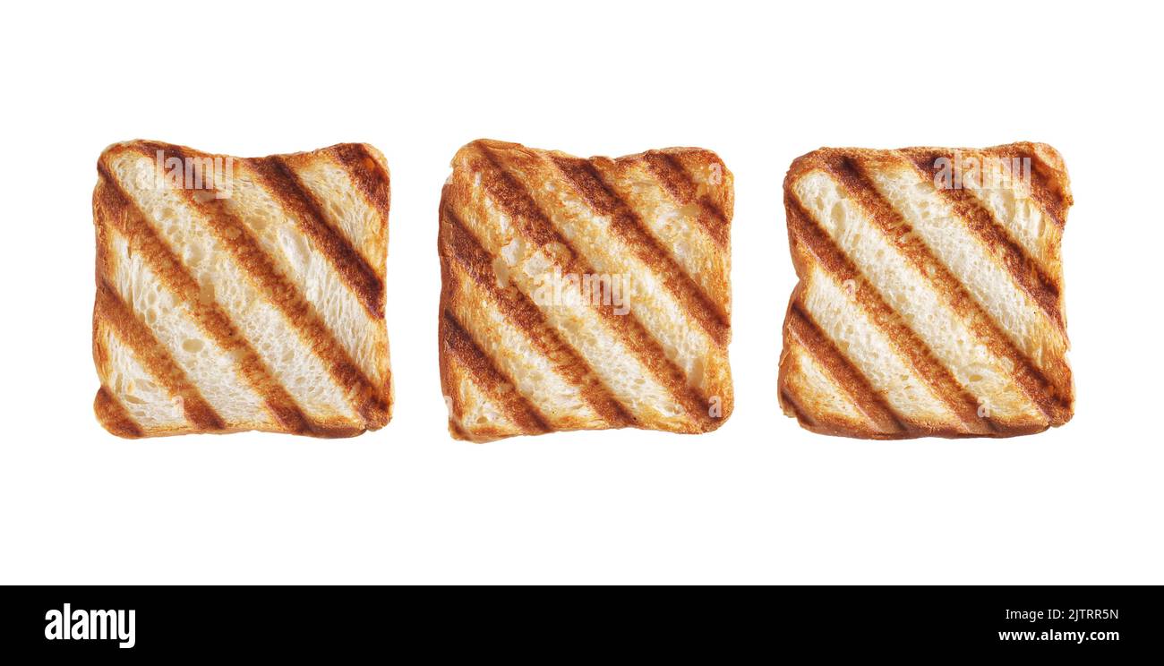 Small grilled toasted bread isolated on white background, top view