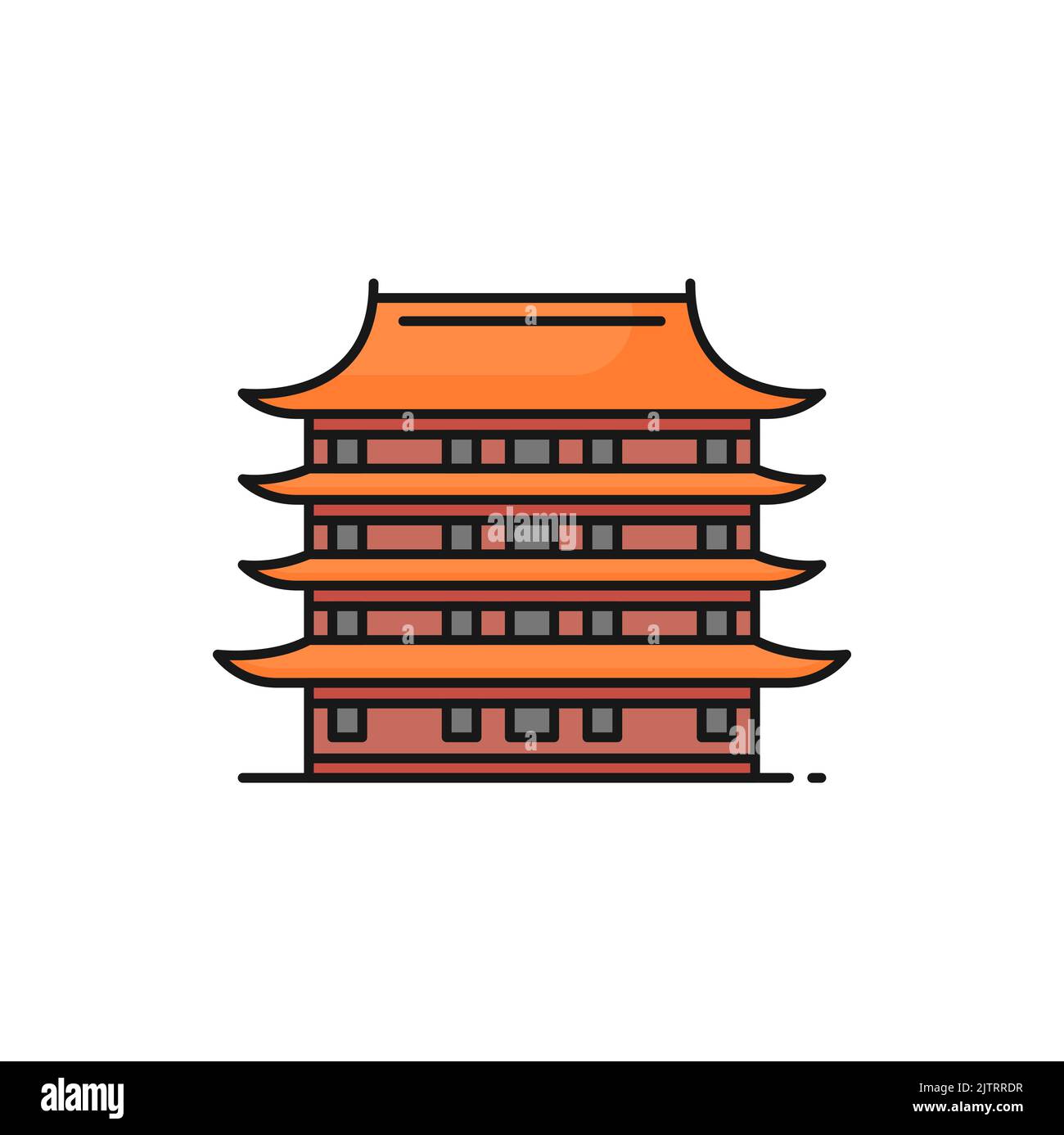 Chinese temple isolated outline icon of The Po lin monastery. Vector China asian architecture building, Buddhism monastery. Big Hut temple house in Hong Kong Stock Vector