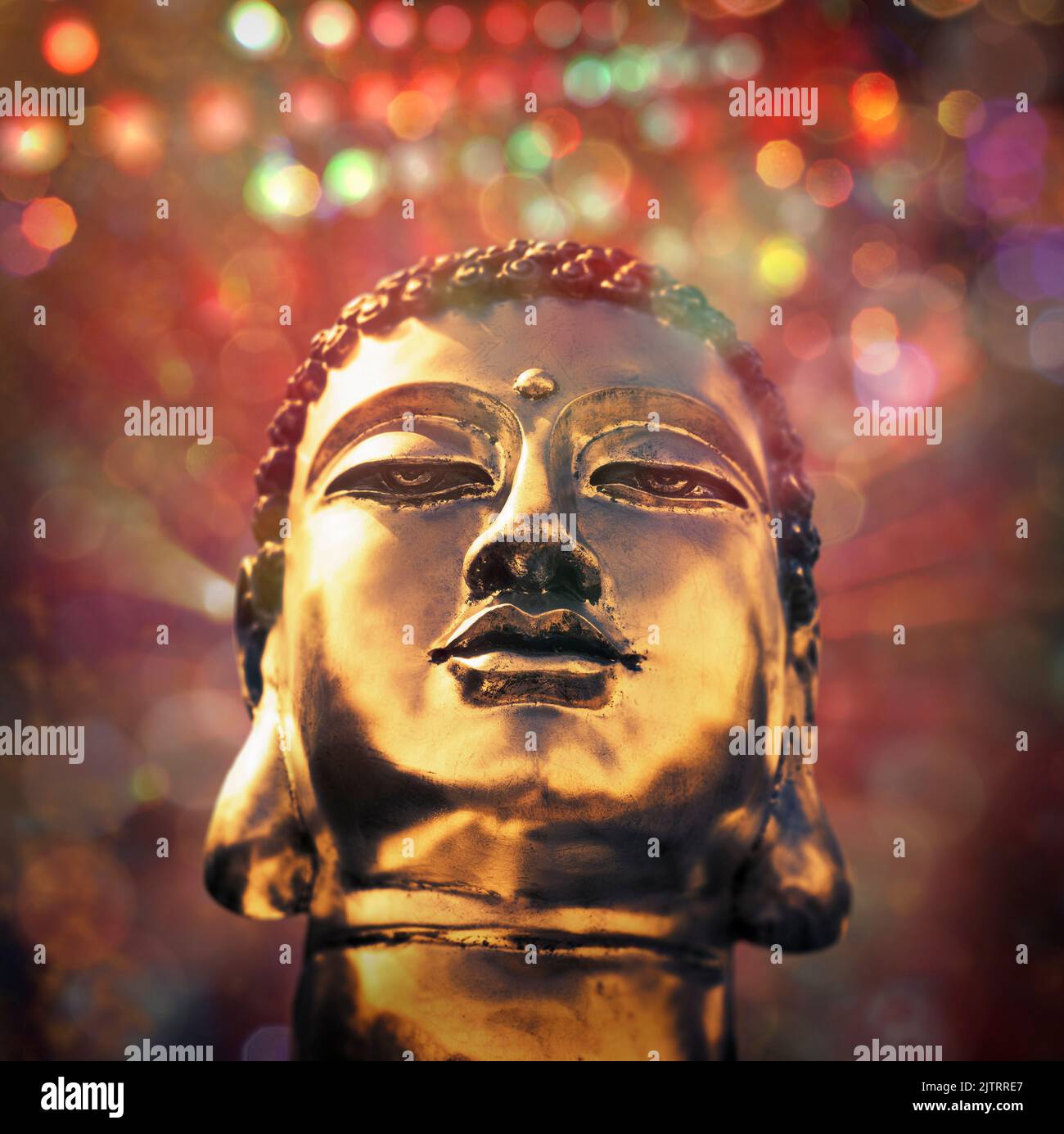 Buddha Head in gold. Celebration Religious Festival Concept Stock Photo