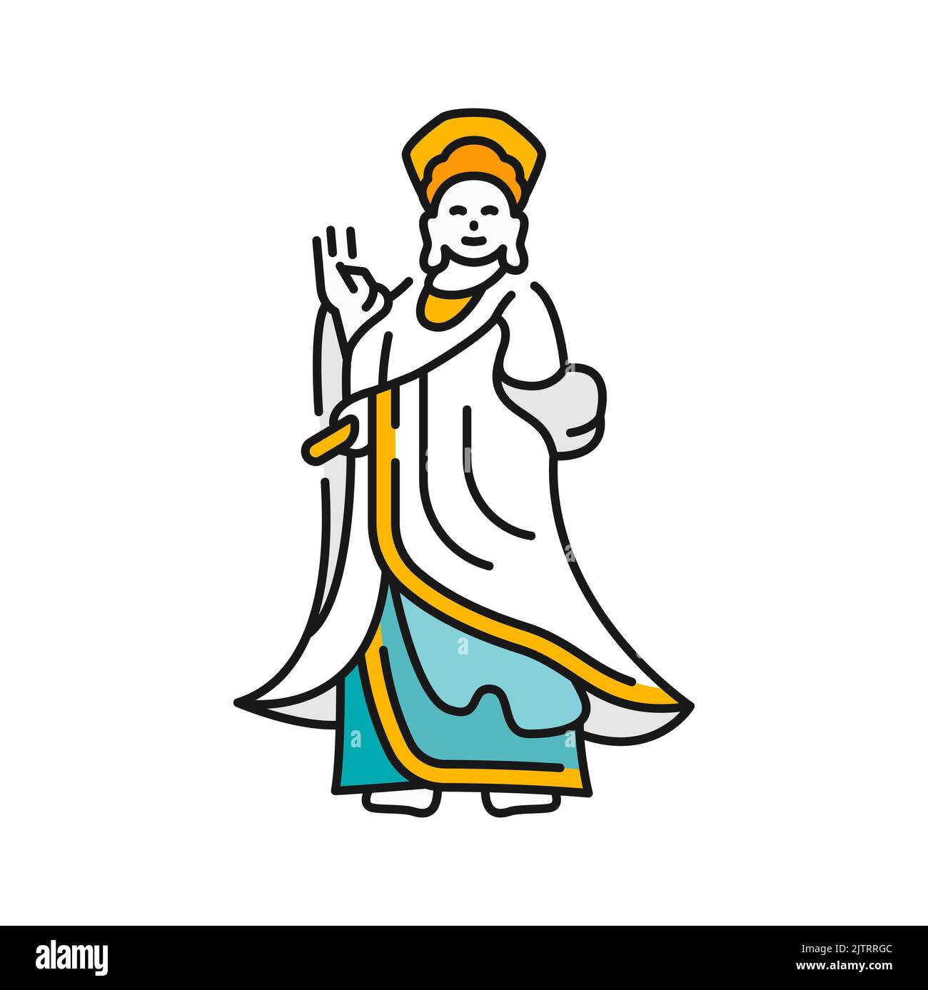 Guanyin, Guan or Kuan Yin goddess statue in China isolated color outline icon. Vector China symbol of travel and tourism, Chinese statue of Tin Hau Temple Stock Vector
