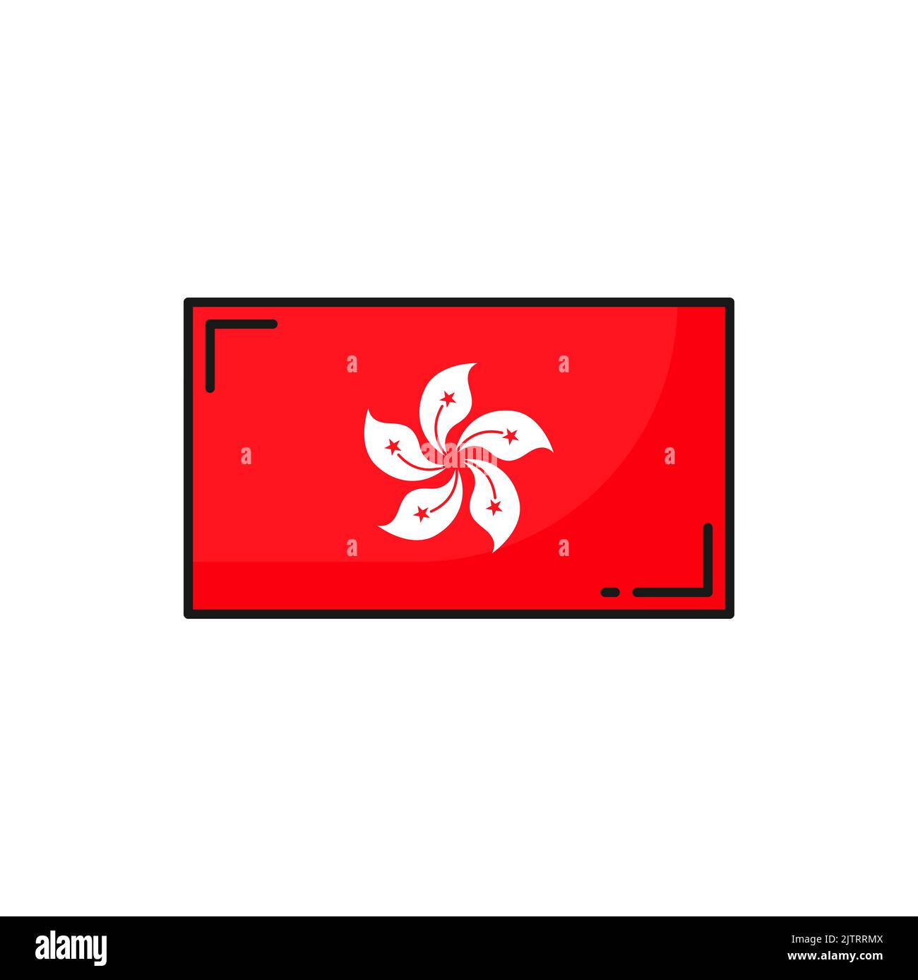 Hong Kong flag, emblem with bauhinia white flower outline icon. Vector
