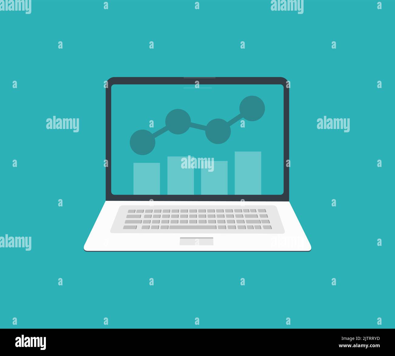 Web analytics and monitoring on web report dashboard laptop screen concept  logo design. Report marketing research development planning management. Stock Vector