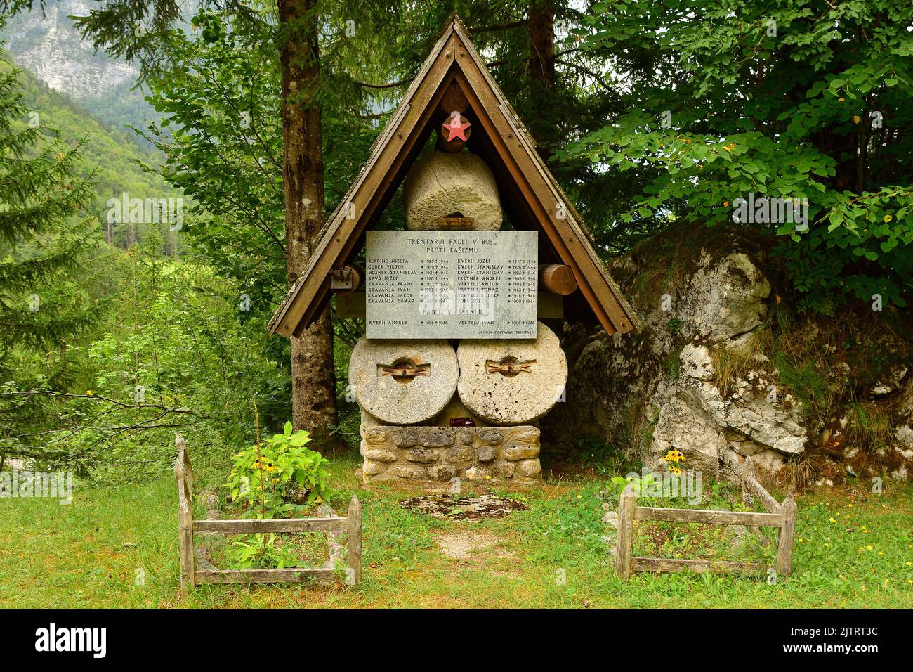 Trenta, Slovenia - August 22nd 2022. A world war two memorial in Trenta in north west Slovenia Stock Photo