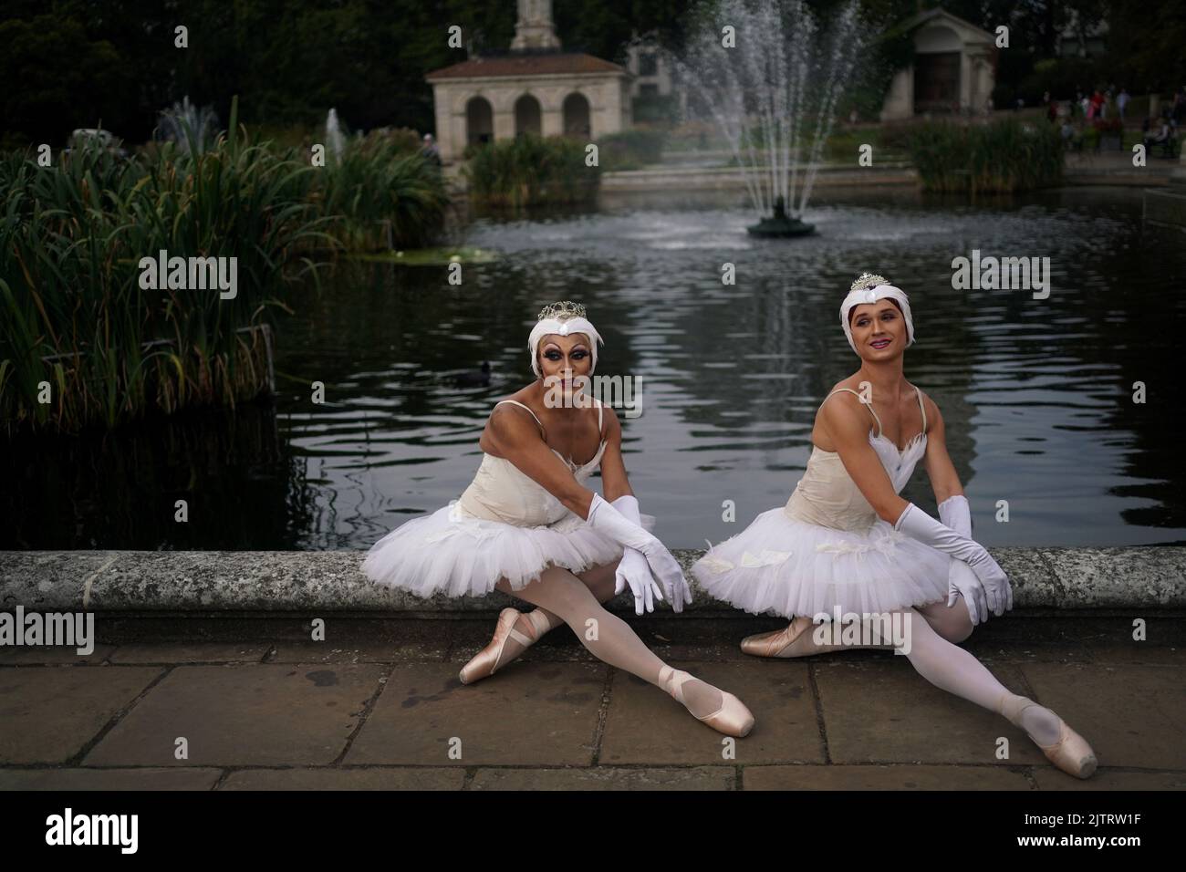 Dancers Robert Carter and Ugo Cirri from comedy drag ballet company Les ...