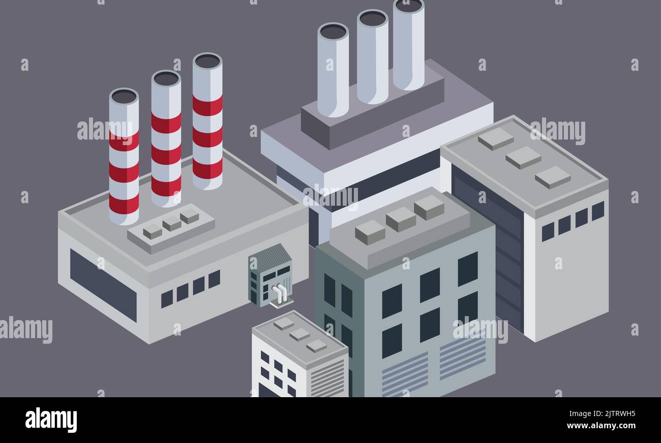 buildings with chimneys isometric Stock Vector