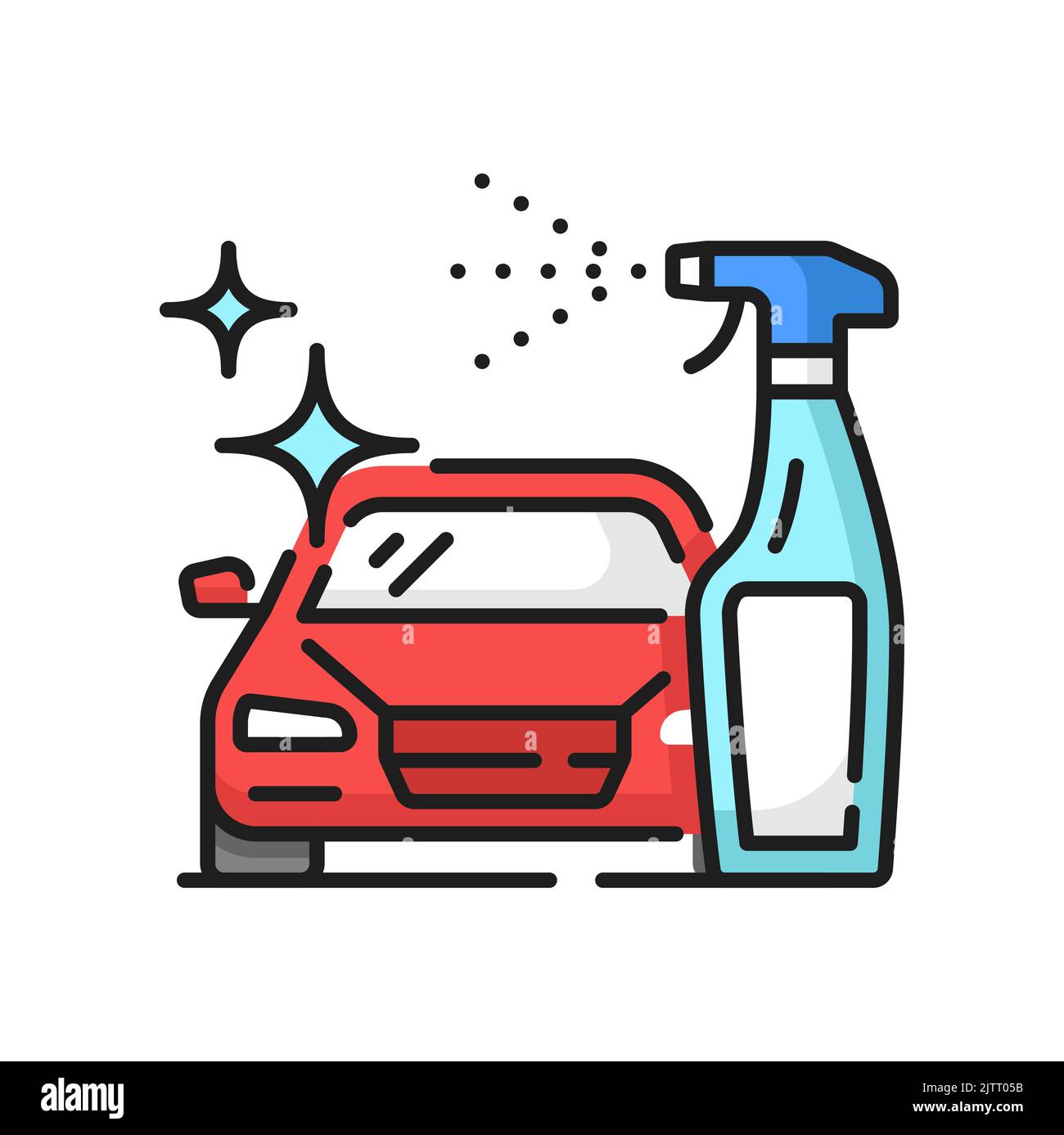 Car care, cleaning and wash service icon, clean glass polish, line vector of carwash spray. Car