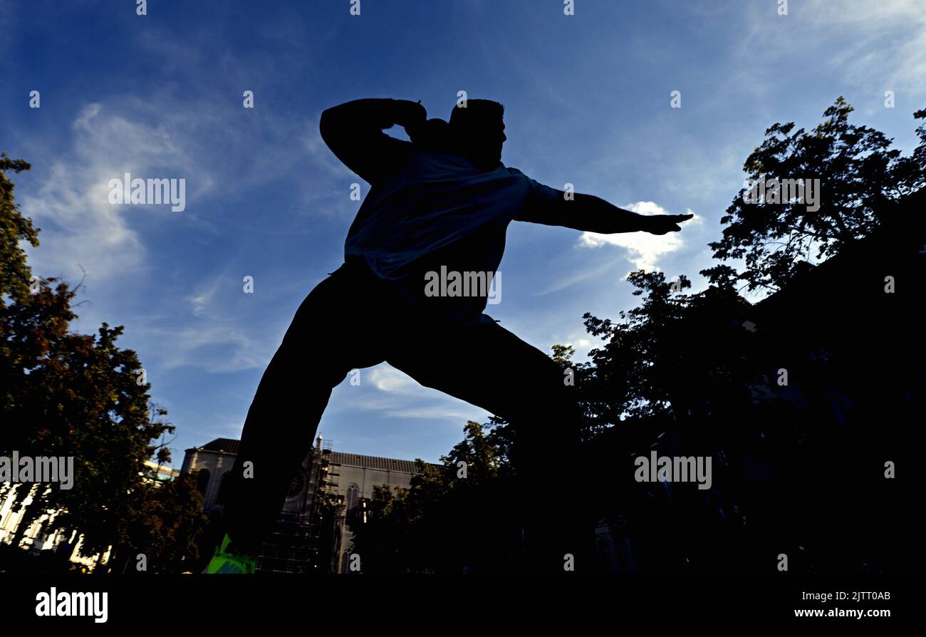 An athlete performs at the shot put competition on the eve of the Memorial Van Damme Diamond League meeting athletics event, in Brussels, Thursday 01 September 2022. The Diamond League meeting takes place on 02 September. BELGA PHOTO ERIC LALMAND Stock Photo