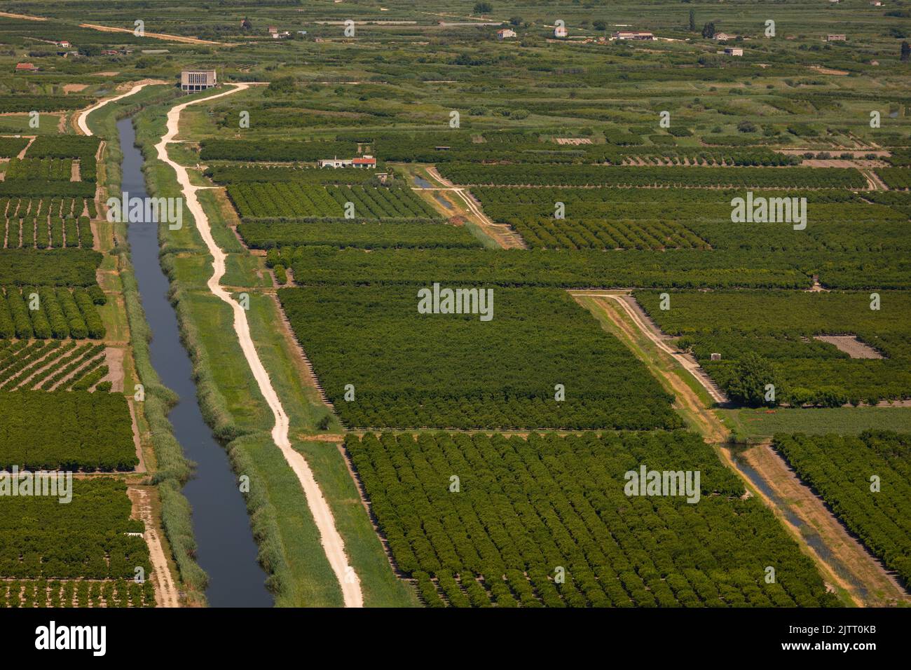 OPUZEN, NERETVA VALLEY, CROATIA, EUROPE - Agriculture and irrigation canals in the Neretva River Valley. Stock Photo