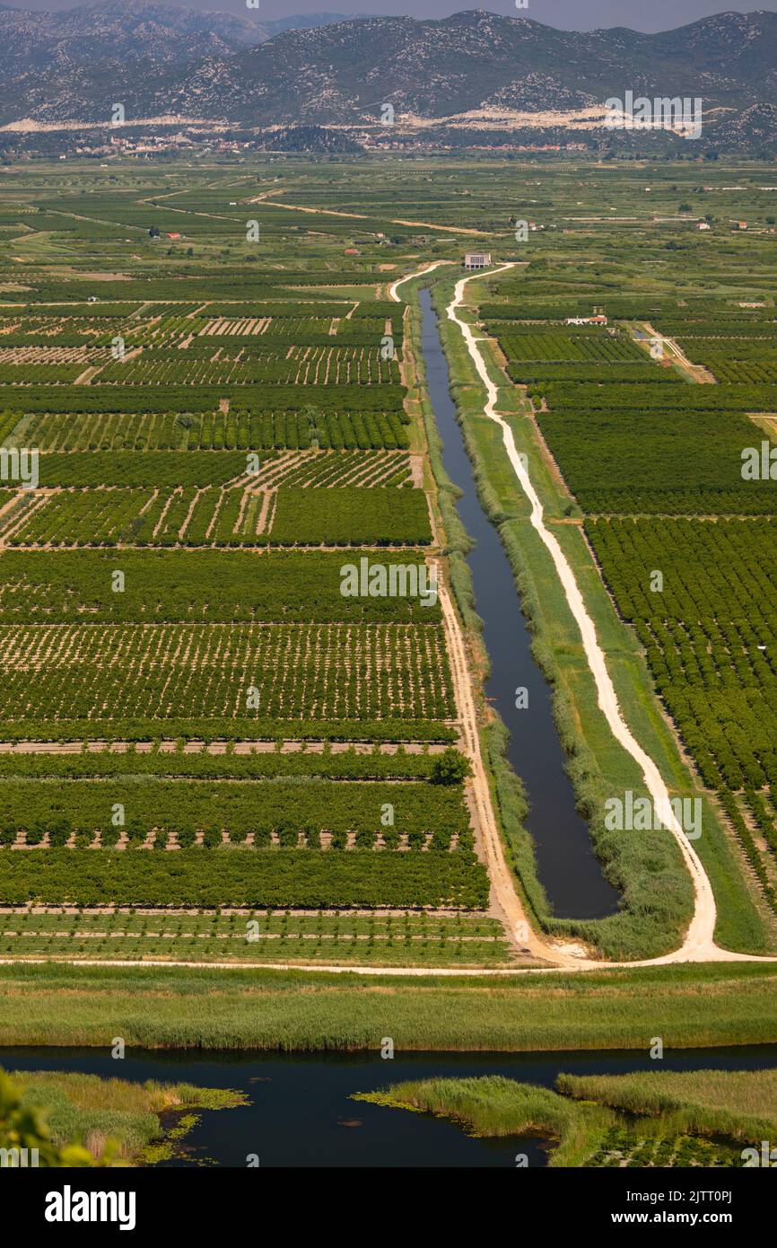 OPUZEN, NERETVA VALLEY, CROATIA, EUROPE - Agriculture and irrigation canals in the Neretva River Valley. Stock Photo