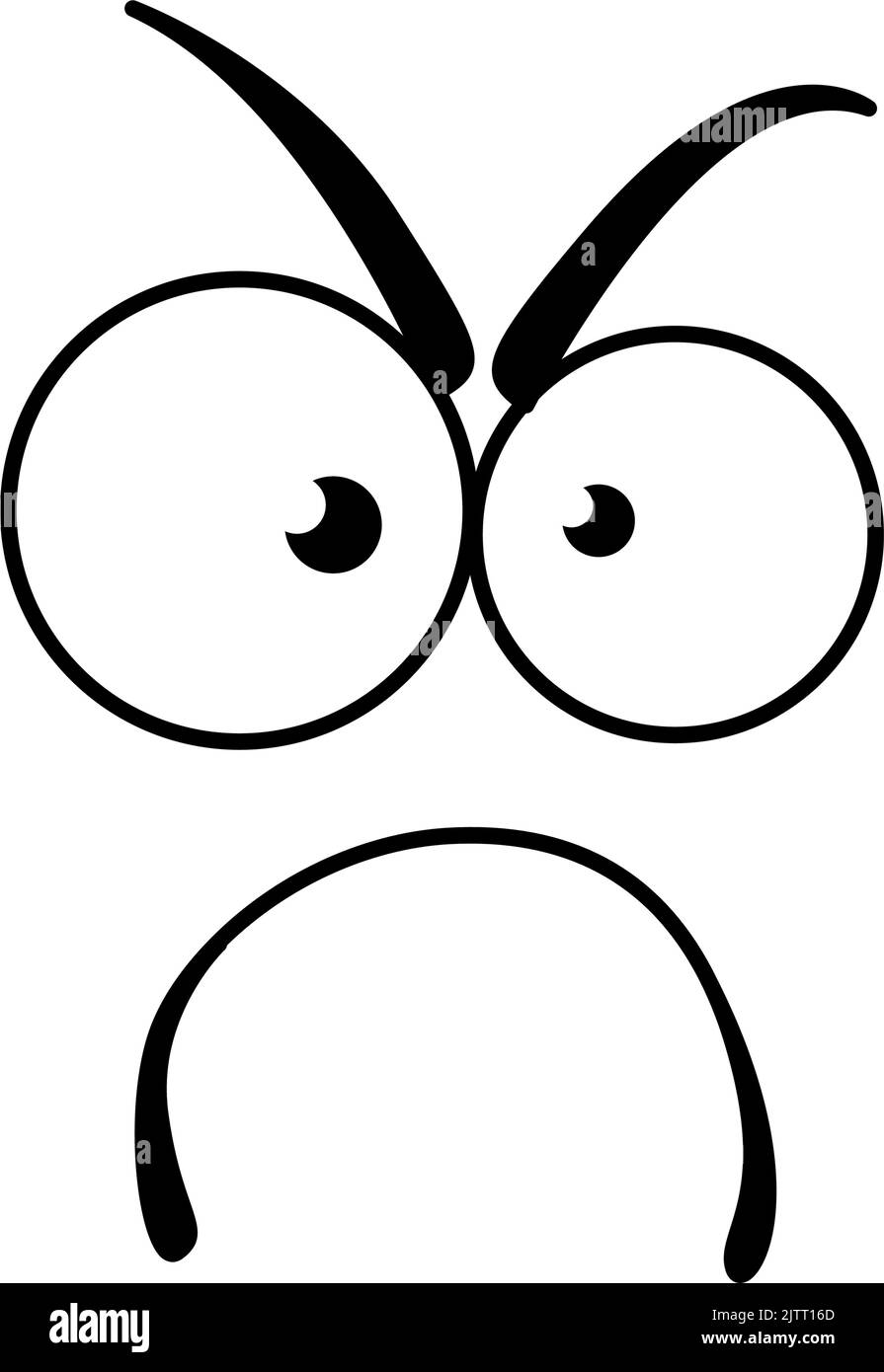 Gloomy smile face emoticon, cartoon line emoji. Vector isolated sullen