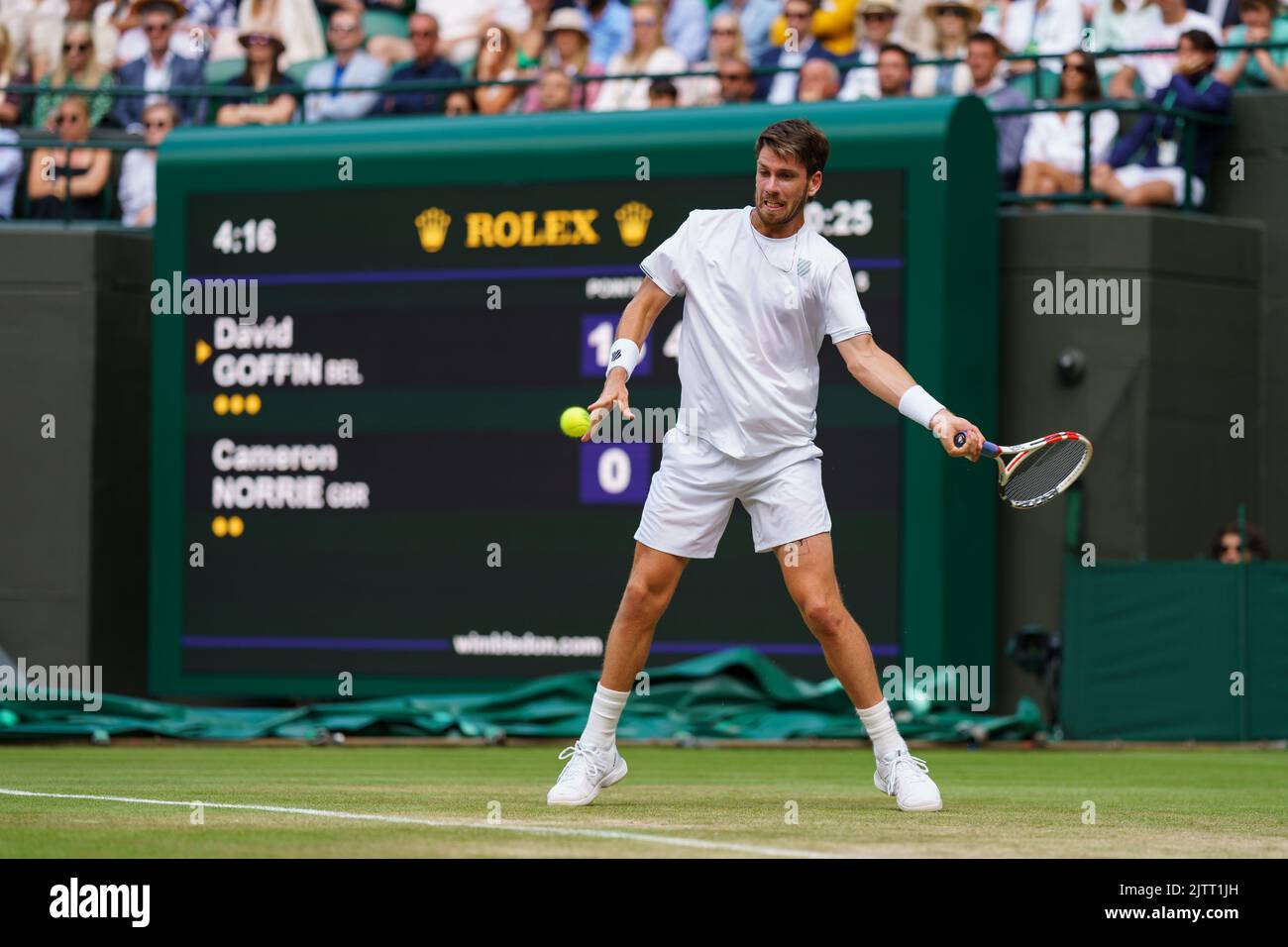 Cameron Norrie of GB in action on No.1 Court at The Championships 2022. Held at The All England Lawn Tennis Club, Wimbledon. Stock Photo