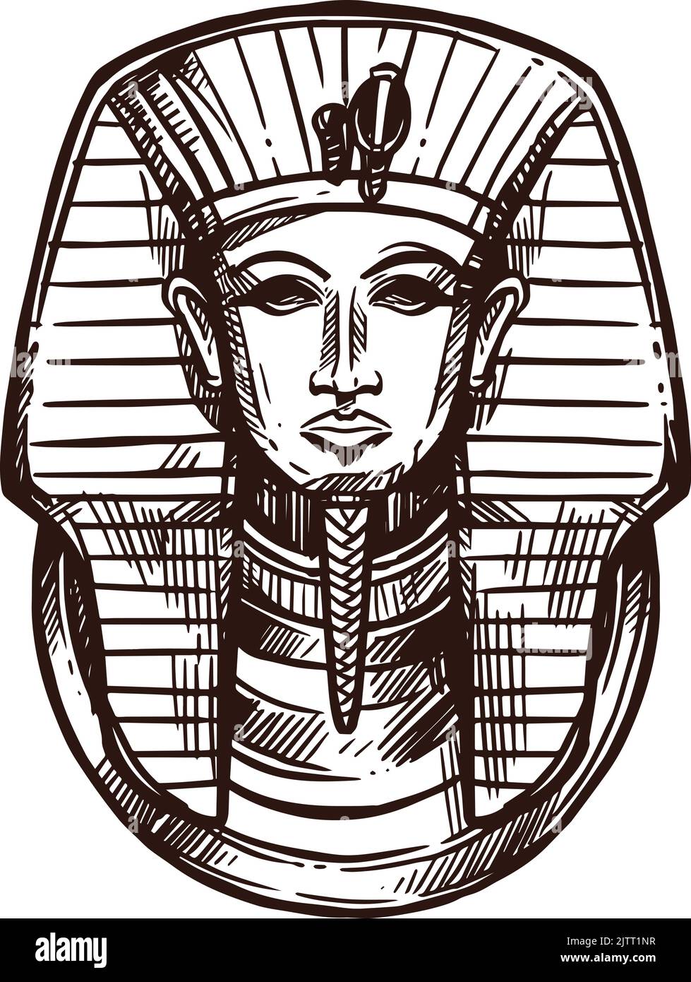 Tutankhamen Pharaoh Sketch Ancient Egyptian Mummy Golden Mask Vector 