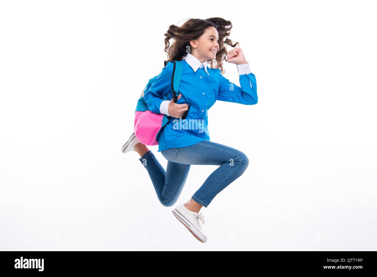young teen legs school Schoolgirl in school uniform with school bag. Run and jump. Schoolchild,  teen student hold backpack on white isolated background Stock Photo - Alamy