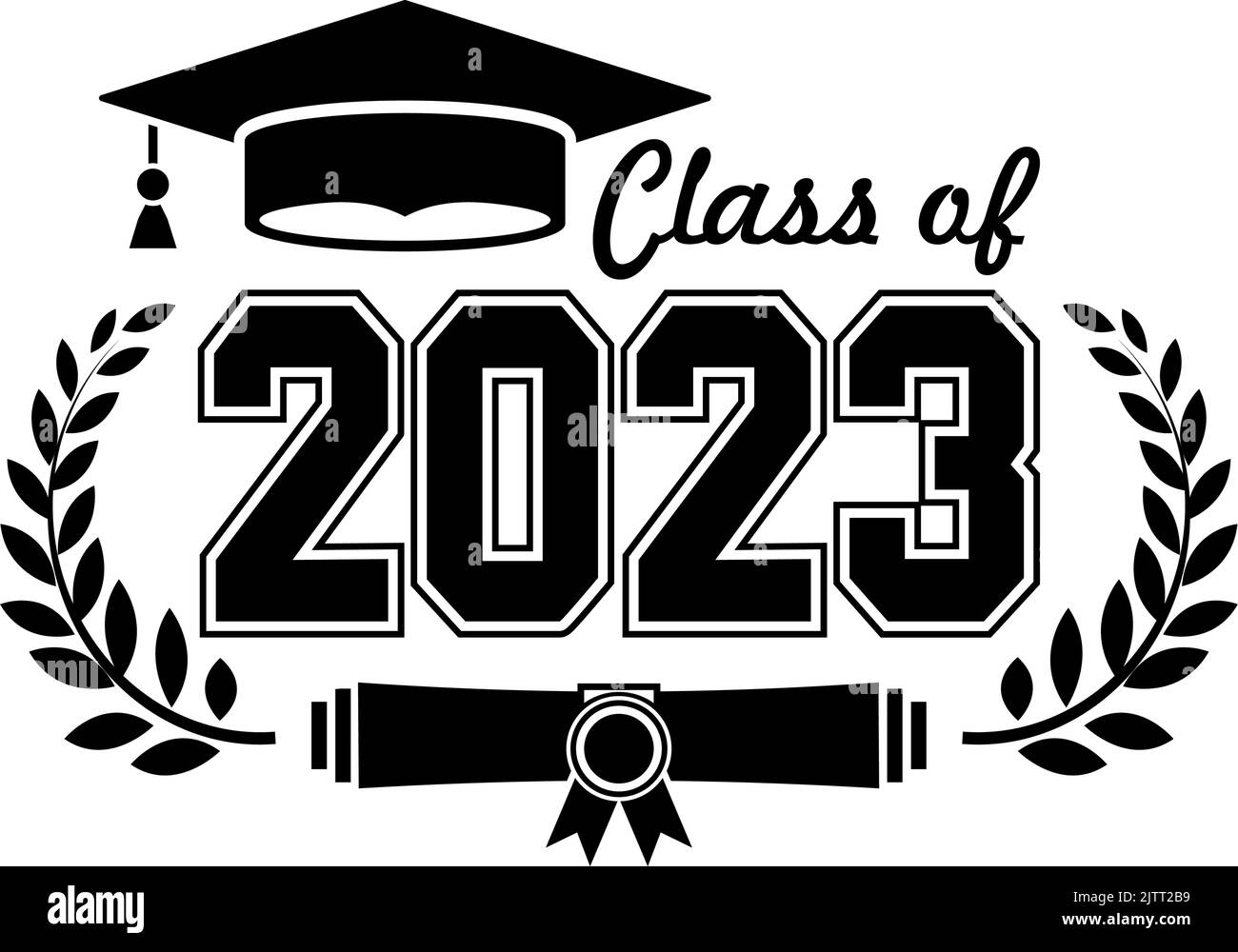 2023 class graduate. The concept of decorate congratulation for school graduates. Design for t-shirt, flyer, invitation, greeting card. Illustration, Stock Vector