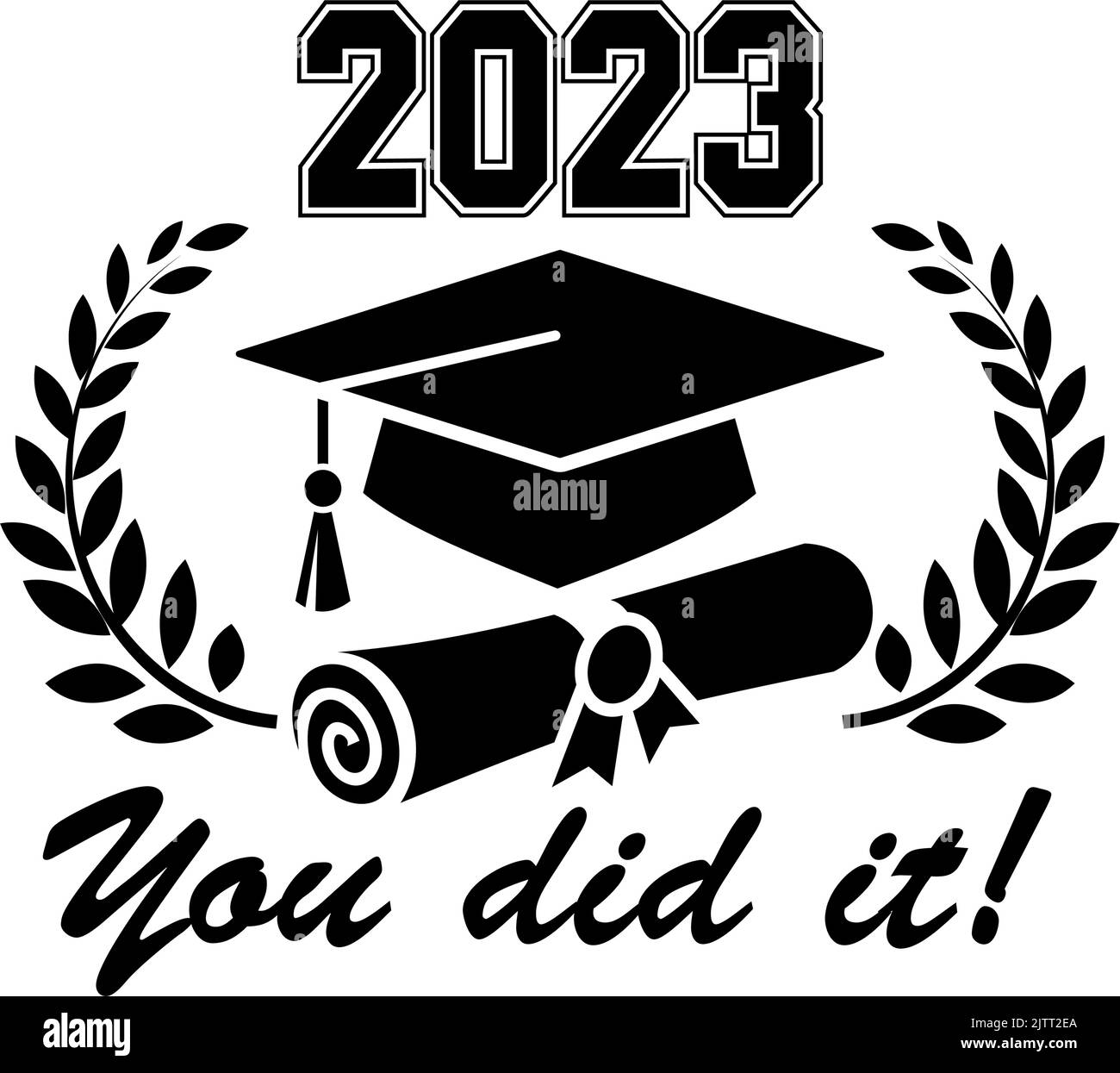 2023 class graduate. The concept of decorate congratulation for school graduates. Design for t-shirt, flyer, invitation, greeting card. Illustration, Stock Vector