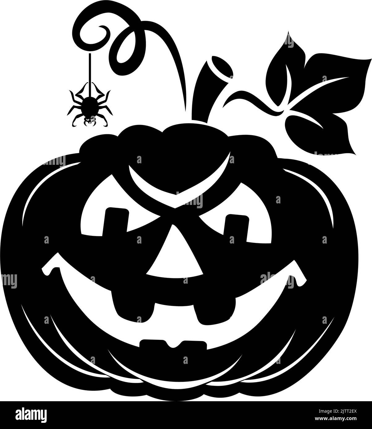 Halloween black element. Silhouette festive pumpkin with smiling face. Vector on transparent background Stock Vector
