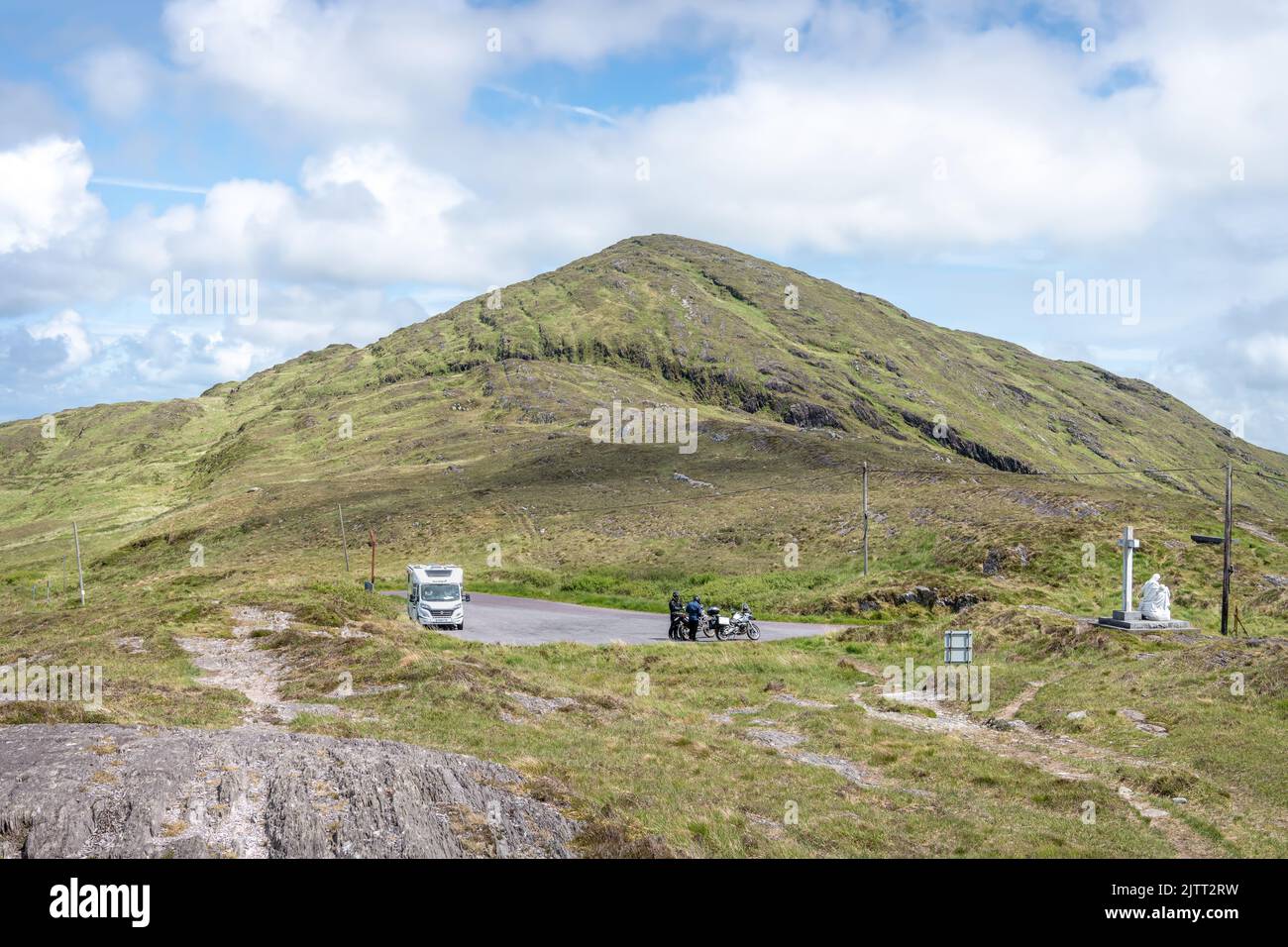 The car park at Seefin view point on the Wild Atlantic Way, County Cork, Ireland Stock Photo