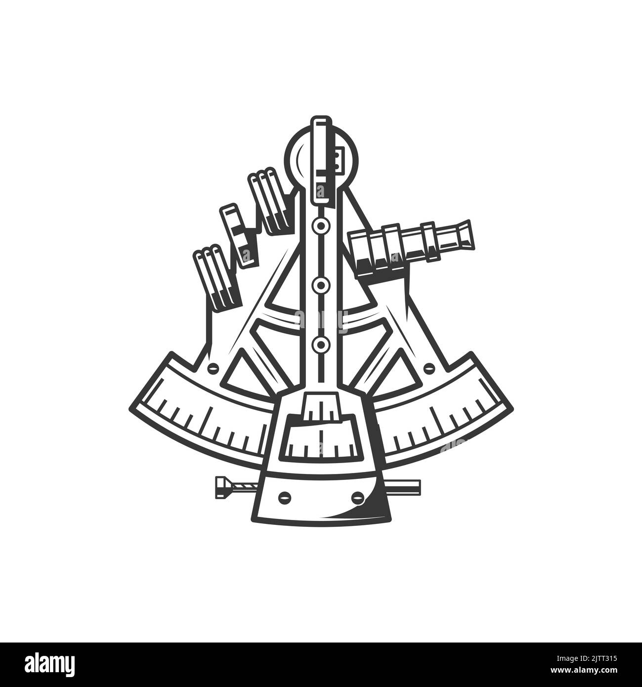Spain symbol of sextant, Spanish seafaring history and ship sailing culture, vector icon. Spanish maritime travel and marine or naval navigation equip Stock Vector