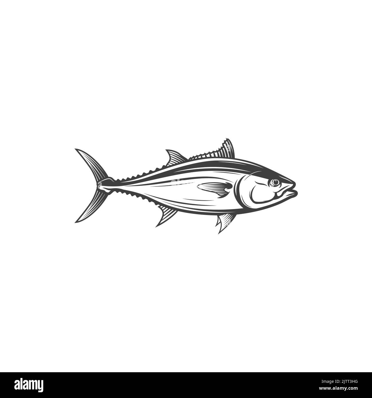 Tuna saltwater fish isolated hand bluefin monochrome icon
