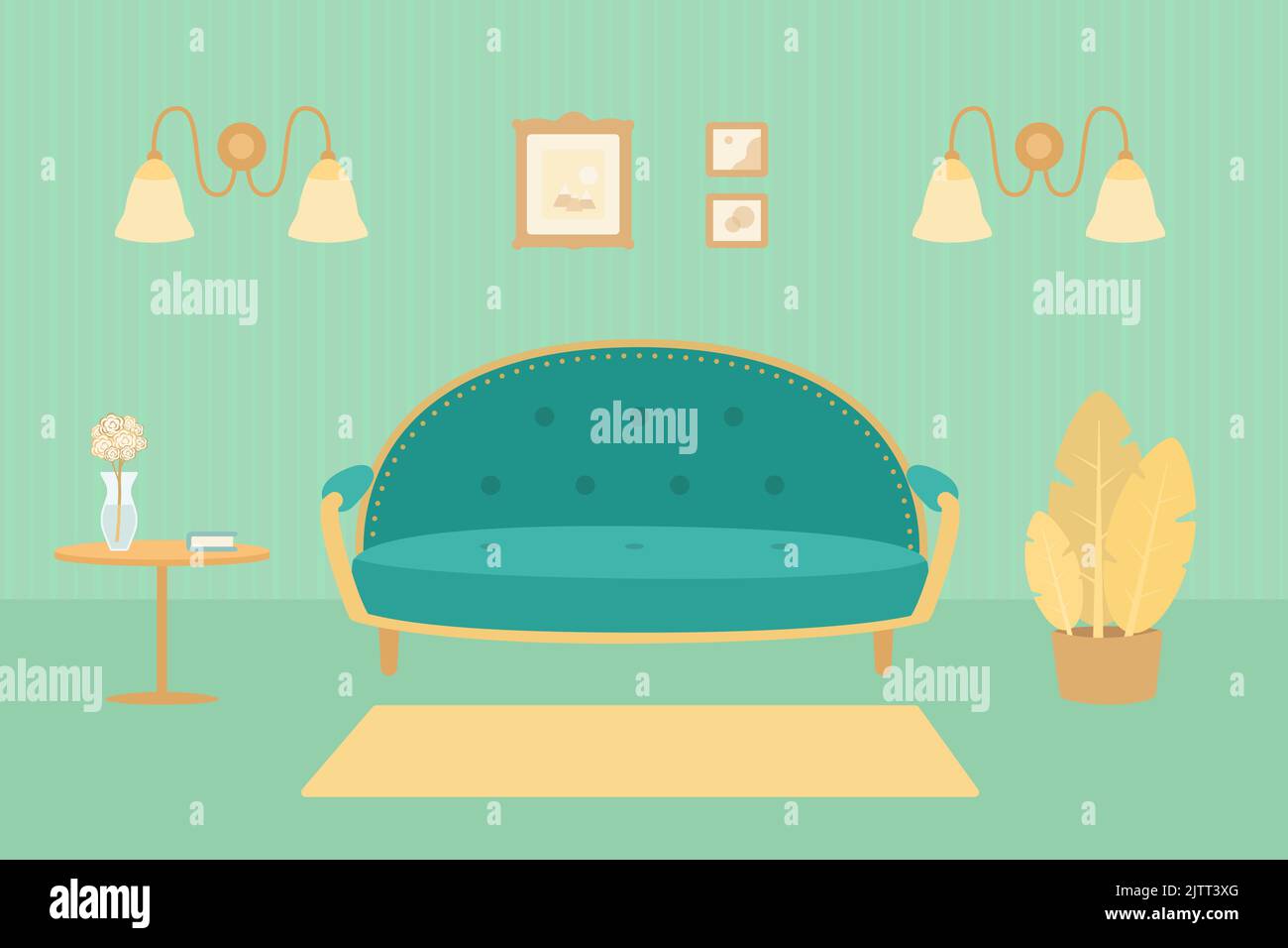 Cozy room with green sofa. Home interior concept Stock Vector Image